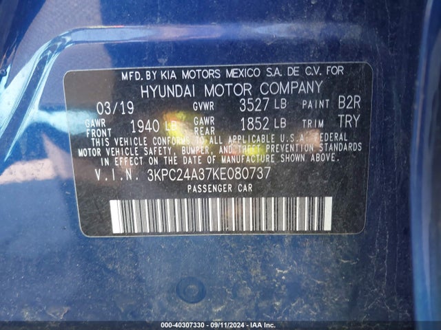 3KPC24A37KE080737 Hyundai ACCENT SE
