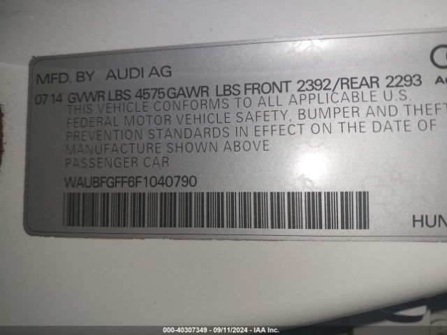 WAUBFGFF6F1040790 Audi A3 2.0t Premium