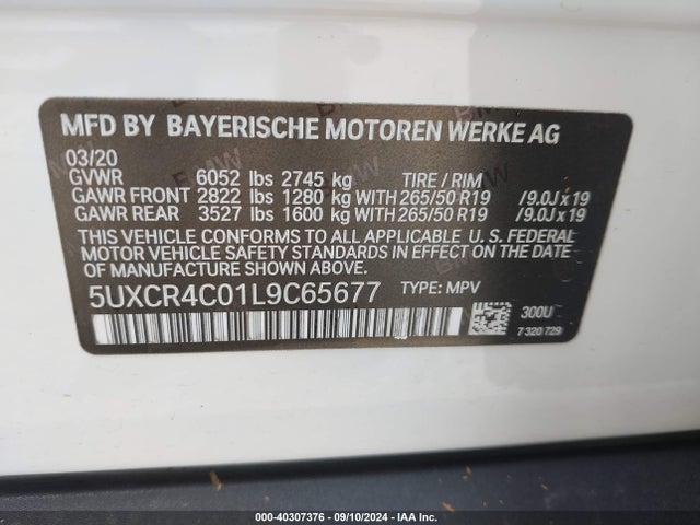 5UXCR4C01L9C65677 BMW X5 Sdrive40i
