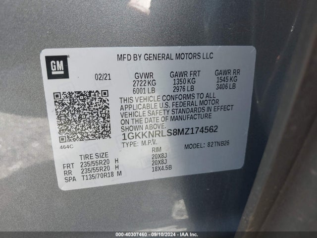 1GKKNRLS8MZ174562 GMC Acadia Awd Sle