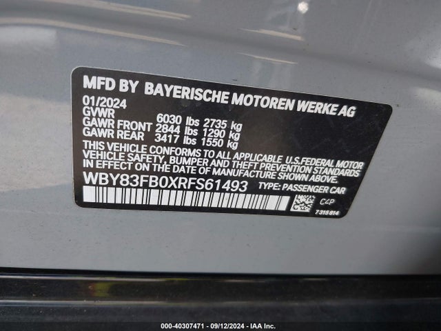 WBY83FB0XRFS61493 BMW I4 Xdrive40