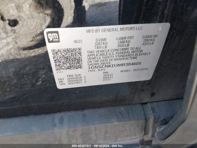 Chevrolet Tahoe 2wd Lt 2021 1GNSCNKD3MR384605 Image 9