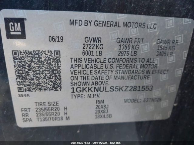 1GKKNULS5KZ281553 GMC Acadia Slt-1