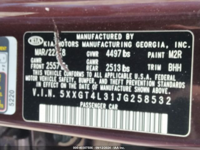 5XXGT4L31JG258532 KIA Optima Lx