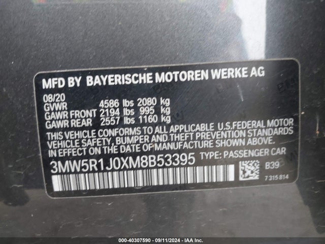 3MW5R1J0XM8B53395 BMW 330I