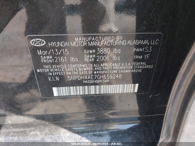 Hyundai ELANTRA SE 2016 5NPDH4AE7GH659248 Image 9
