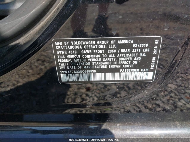 1VWAT7A33GC045839 Volkswagen Passat 1.8t S