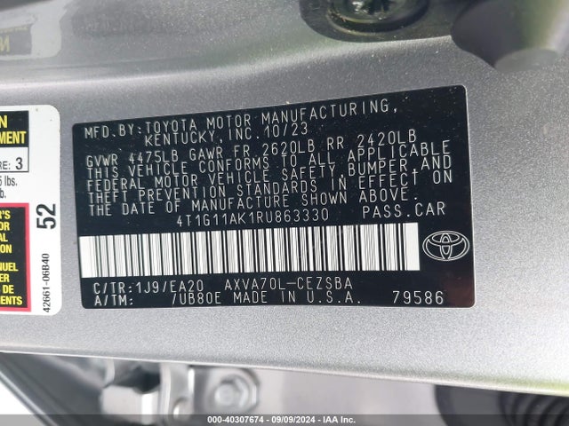 Toyota CAMRY SE 2024 4T1G11AK1RU863330 Image 9