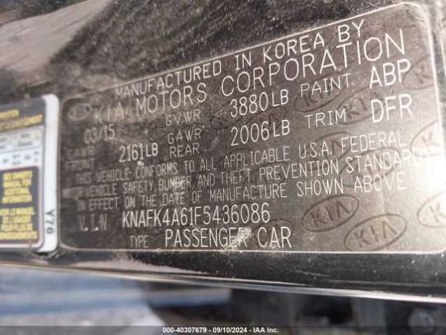 KNAFK4A61F5436086 KIA FORTE LX