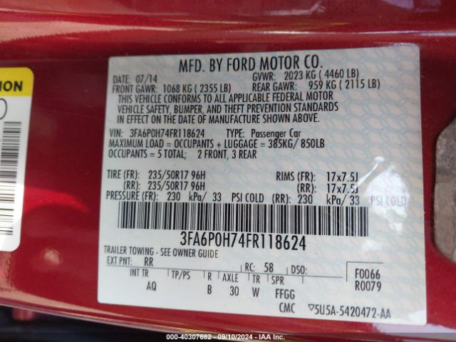 3FA6P0H74FR118624 Ford FUSION SE