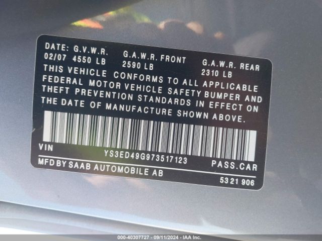 2007 SAAB 9-5 YS3ED49G973517123 Photo 8