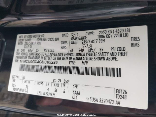 1FMCU0GX4GUC05226 Ford ESCAPE SE