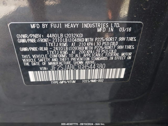 Subaru Forester 2.5i 2016 JF2SJABC3GH544380 Image 9