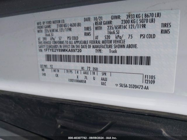 1FTYE2Y89MKA89720 Ford Transit-150