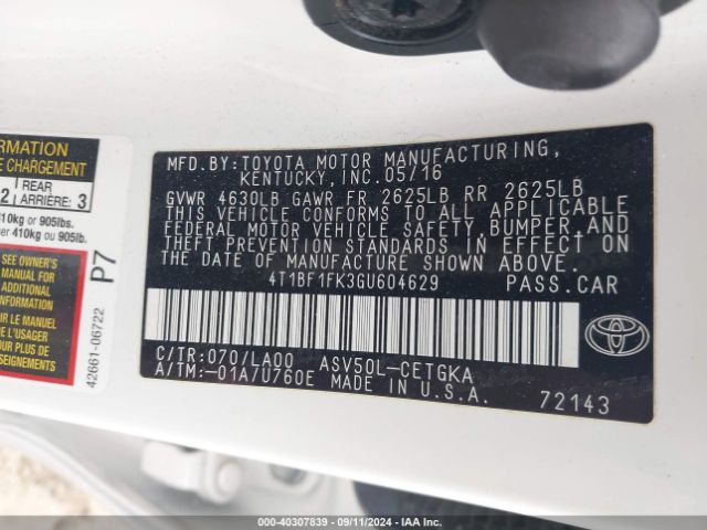 4T1BF1FK3GU604629 Toyota CAMRY XLE