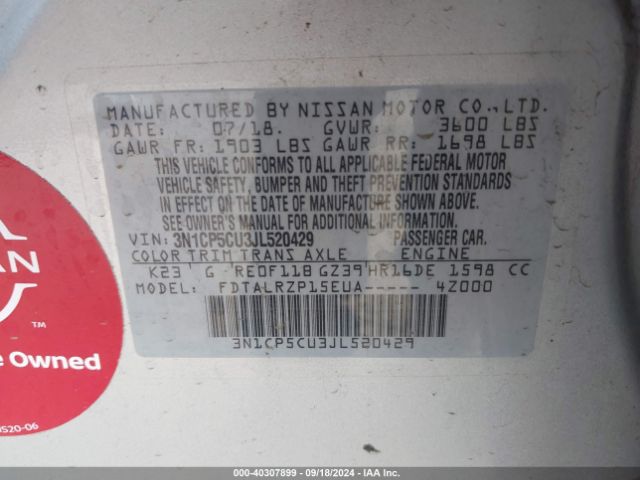 3N1CP5CU3JL520429 Nissan KICKS S
