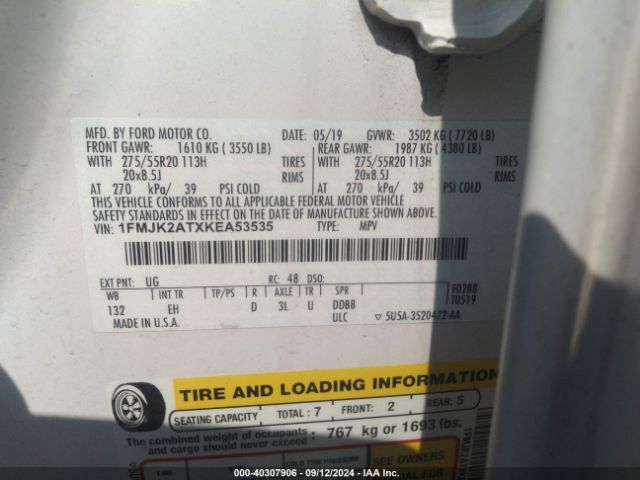 1FMJK2ATXKEA53535 Ford Expedition Max Limited
