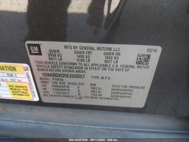 1GNKRGKD5EJ302657 Chevrolet Traverse 1lt