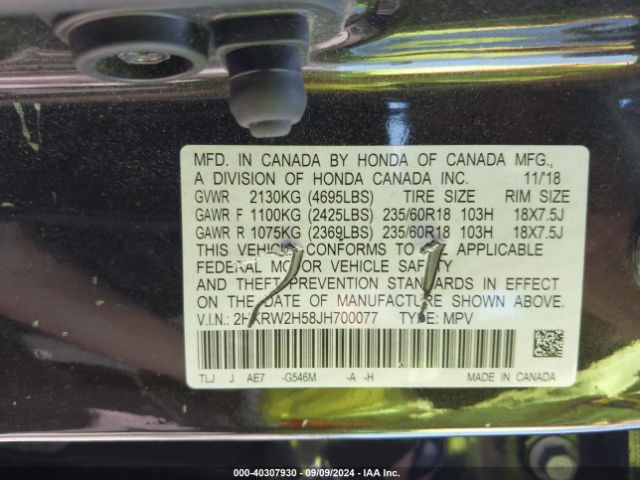 2HKRW2H58JH700077 Honda CR-V EX