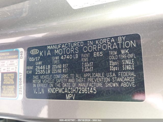 KNDPMCAC1H7296145 KIA Sportage Lx