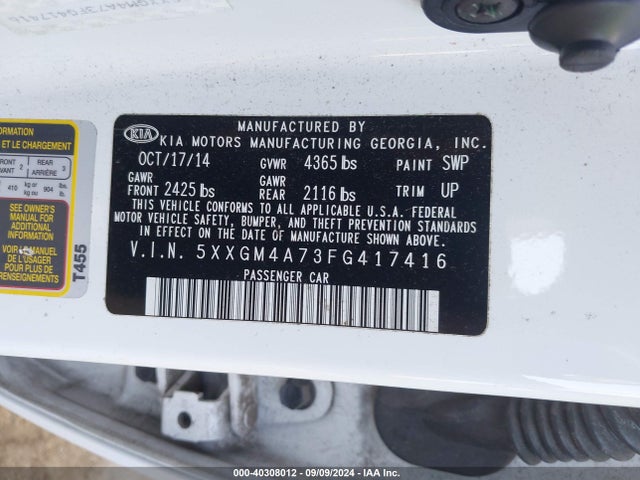 KIA Optima Lx 2015 5XXGM4A73FG417416 Image 9