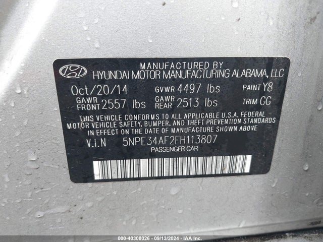 Hyundai Sonata Limited 2015 5NPE34AF2FH113807 Image 9