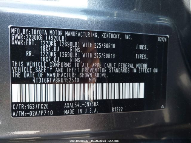 4T3T6RFV8RU152510 Toyota Rav4 Hybrid Se