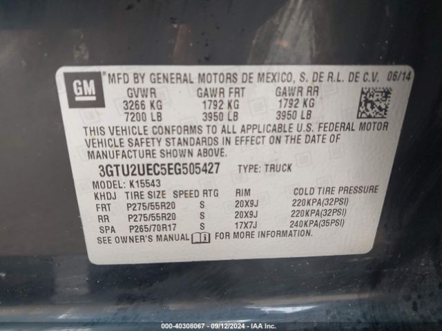 3GTU2UEC5EG505427 GMC Sierra 1500 Sle