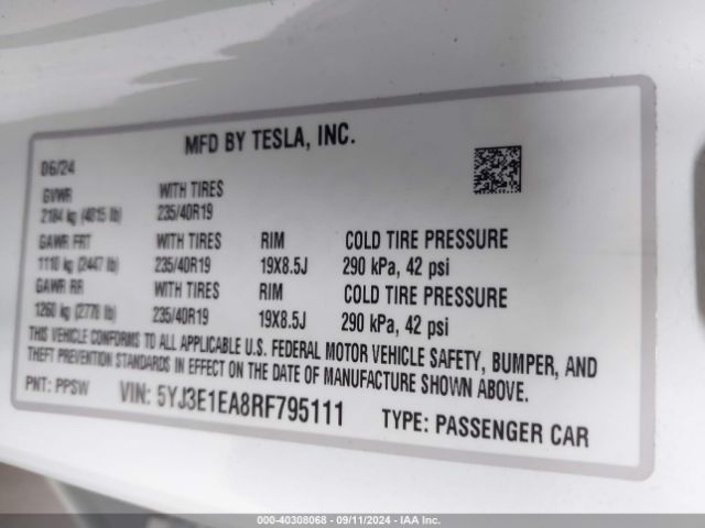 5YJ3E1EA8RF795111 Tesla Model 3 Rear-wheel Drive