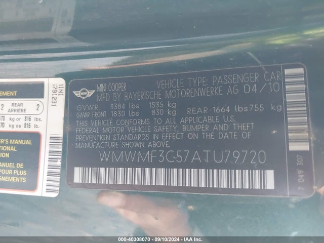 2010 MINI COOPER WMWMF3C57ATU79720 Photo 8