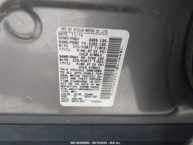 JN8AT2MT9HW382778 Nissan ROGUE S