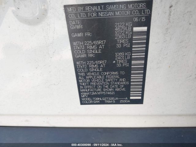 KNMAT2MVXFP574621 Nissan ROGUE SV