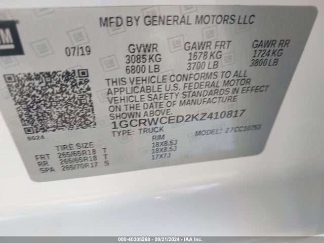 Chevrolet Silverado 1500 Lt 2019 1GCRWCED2KZ410817 Image 9