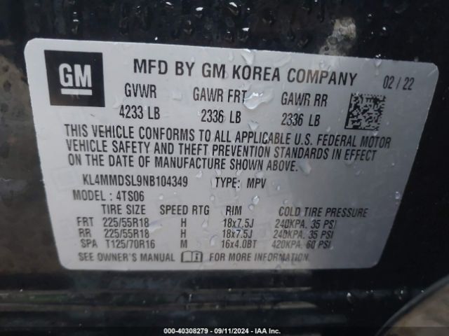 KL4MMDSL9NB104349 Buick Encore Gx Fwd Select