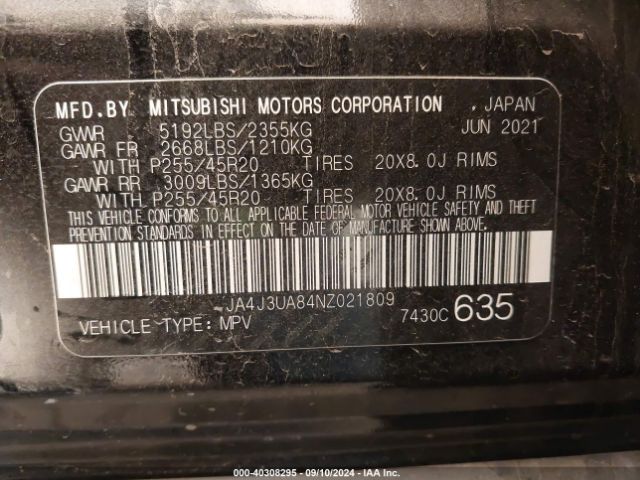 JA4J3UA84NZ021809 Mitsubishi Outlander Black Edition 2wd/se 2.5 2wd/se Launch Edition 2wd