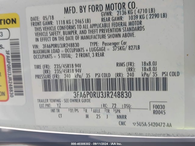 Ford Fusion Hybrid Titanium 2018 3FA6P0RU3JR248830 Image 9