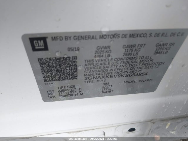 Chevrolet EQUINOX LT 2019 3GNAXKEV9KS654854 Image 9