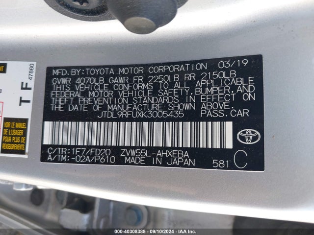 Toyota Prius Le 2019 JTDL9RFUXK3005435 Image 9