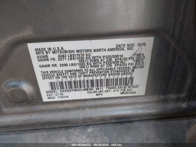 4A4AR3AU3FE059853 Mitsubishi Outlander Sport Es