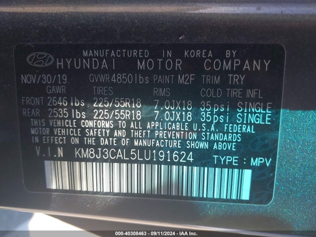Hyundai TUCSON SEL 2020 KM8J3CAL5LU191624 Image 9