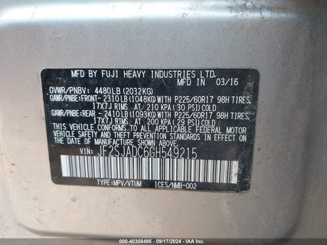 Subaru Forester 2.5i Premium 2016 JF2SJADC6GH549215 Image 9