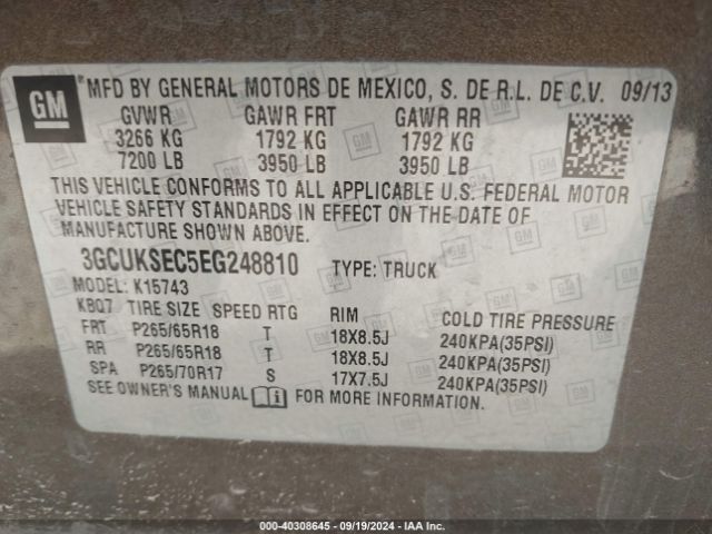 3GCUKSEC5EG248810 Chevrolet Silverado 1500 1lz