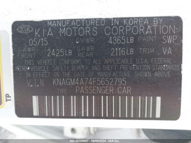 KNAGM4A74F5652795 KIA Optima Lx