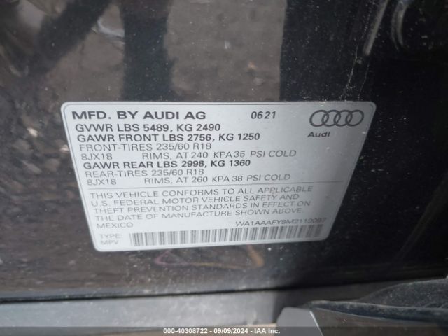 WA1AAAFY8M2119097 Audi Q5 Premium 45 Tfsi Quattro S Tronic
