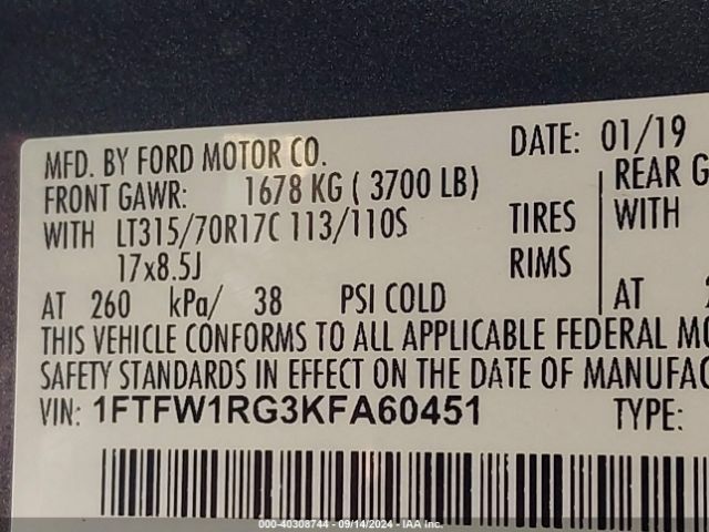 2019 FORD F-150 1FTFW1RG3KFA60451 Photo 8