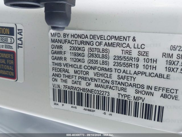 2HKRW2H80NH636312 Honda Cr-v Awd Ex-l