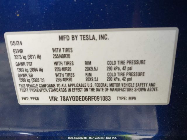 7SAYGDED6RF091083 Tesla Model Y