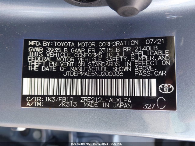 Toyota COROLLA LE 2022 JTDEPMAE5NJ200036 Image 9