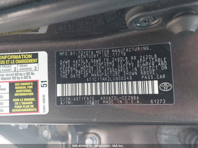 Toyota CAMRY LE 2020 4T1C11AK2LU900049 Image 9
