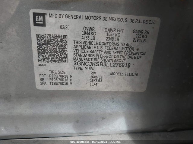 Chevrolet Trax Fwd Ls 2020 3GNCJKSB3LL276918 Image 9